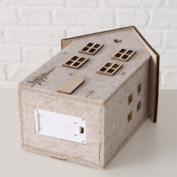 STORT OG FLOTT HUS MED LYS, BEIGE, H 23,5 CM