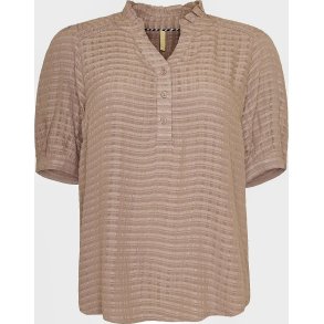 VAKKER VISCOSE BLUSE MED KORT ARM, VISCOSE, CAFE LATTE