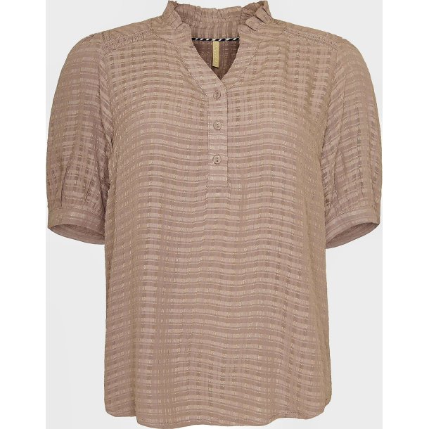 VAKKER VISCOSE BLUSE MED KORT ARM, VISCOSE, CAFE LATTE