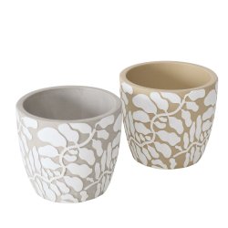 VAKKER BLOMSTERURNE I KERAMIKK MED STRUKTUR M�NSTER, BRUN/HVIT H 11,5 CM