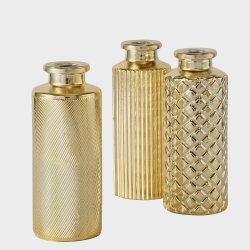 VAKKER LITEN GLASSVASE, GULLFARGET ,H 13 CM