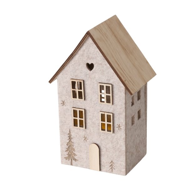STORT OG FLOTT HUS MED LYS, BEIGE, H 23,5 CM