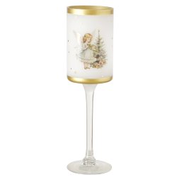 DET VAKRESTE LYSGLASS P� STETT MED ENGLEMOTIV, H 35 CM