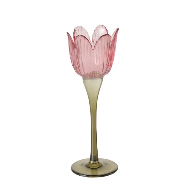NYDELIG GLASS LYSESTAKE P STETT, H 23,4 CM, MRK ROSA