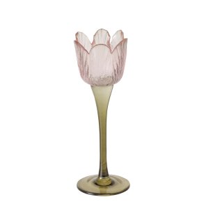 NYDELIG GLASS LYSESTAKE P STETT, H 23,4 CM, LYS ROSA