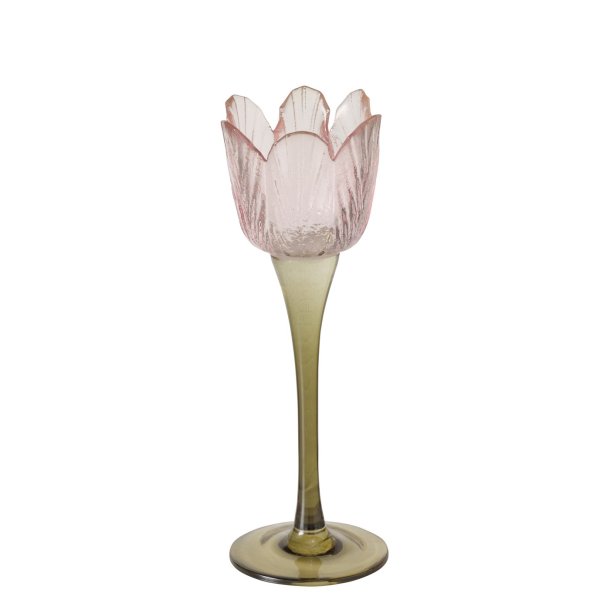 NYDELIG GLASS LYSESTAKE P STETT, H 23,4 CM, LYS ROSA