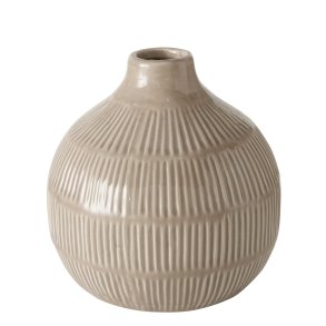SKJ�NN VASE I KERAMIKK, BEIGE, H 12 CM