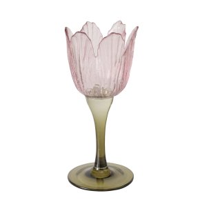 NYDELIG GLASS LYSESTAKE P STETT, H 17 CM, LYS ROSA