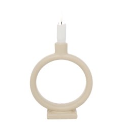 ELEGANT LYSESTAKE I KERAMIKK, BEIGE, H 20 CM