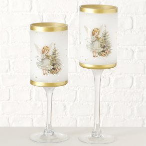 DET VAKRESTE LYSGLASS P� STETT MED ENGLEMOTIV, H 35 CM