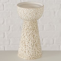 VAKKER KREMFARGET LYSESTAKE I KERAMIKK, H 20 CM
