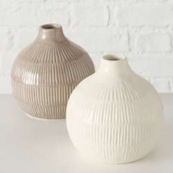 SKJ�NN VASE I KERAMIKK, BEIGE, H 12 CM