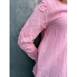 NYDELIG BOMULLS BLUSE MED BRODERI P� ERMET, ROSA