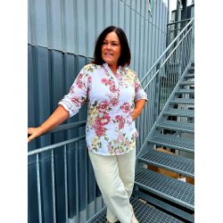 VAKKER BOMULLS BLUSE MED M�NSTER, HVIT