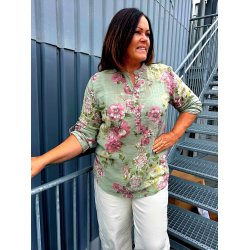 VAKKER BOMULLS BLUSE MED M�NSTER, GR�NN