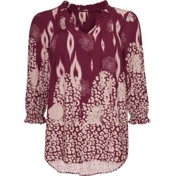 VAKKER VISCOSE BLUSE MED M�NSTER, PLOMME