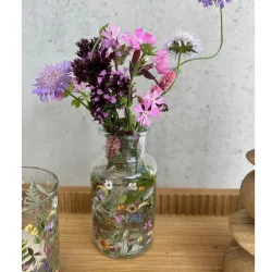 NYDELIG GLASSVASE MED MARKBLOMSTER, 7 X 12 CM