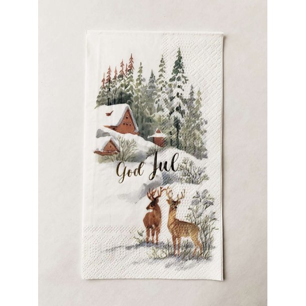 VAKKER BUFFET SERVIETT MED HJORTE MOTIV OG "GOD JUL"