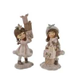 VAKKER JENTE MED GAVER, H 15, L 7 CM