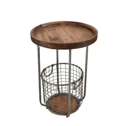 TRENDY RUNDT BORD MED KURV I TRE OG METALL, H 71 CM, D 50 CM