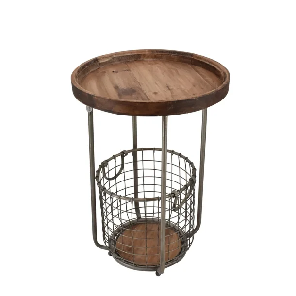 TRENDY RUNDT BORD MED KURV I TRE OG METALL, H 71 CM, D 50 CM