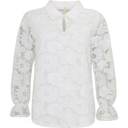 DEN VAKRESTE BLUSE MED GJENNOMSIKTIGE ERMER OG BLONDE, HVIT