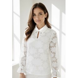 DEN VAKRESTE BLUSE MED GJENNOMSIKTIGE ERMER OG BLONDE, HVIT