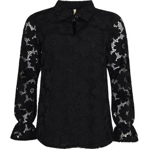 DEN VAKRESTE BLUSE MED GJENNOMSIKTIGE ERMER OG BLONDE, SVART