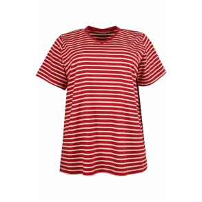SKJNN STRIPET BOMULLS T-SKJORTE MED LITT STRETCH, RD