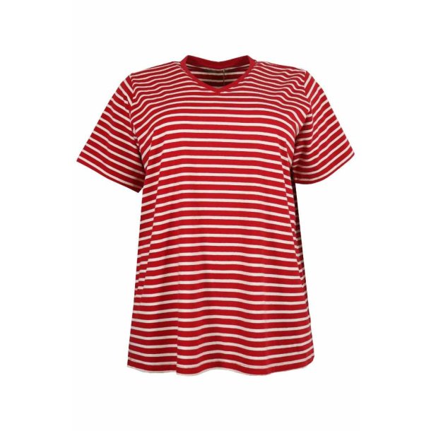 SKJNN STRIPET BOMULLS T-SKJORTE MED LITT STRETCH, RD