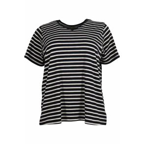 SKJNN STRIPET BOMULLS T-SKJORTE MED LITT STRETCH, SVART