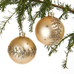 NYDELIG GLASSKULE, GULL MED GULLDEKOR, D 8 CM