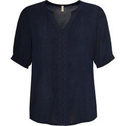 LEKKER TOPP I VISCOSE CREPE MED BORD FORAN, M�RK BL�