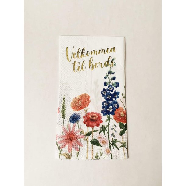 VAKKER BUFFET SERVIETT , "VELKOMMEN TIL BORDS", 33 X 40 CM