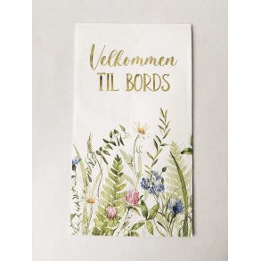 VAKKER BUFFET SERVIETT MED MARKBLOMSTER OG TEKST, 33 X 40 CM