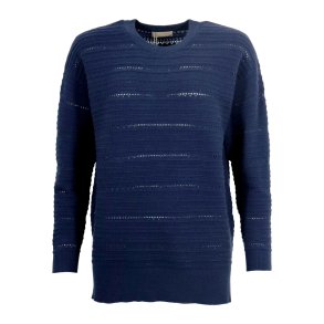 NYDELIG GENSER MED M�NSTERSTRIKK, VISCOSE BLANDING, MARINEBL�