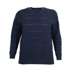 NYDELIG LANG GENSER I BOMULL MED HULLM�NSTER OG V-HALS, M�RK BL�