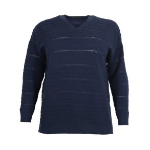 NYDELIG LANG GENSER I BOMULL MED HULLM�NSTER OG V-HALS, M�RK BL�