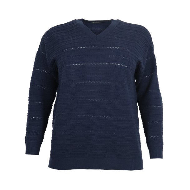 NYDELIG LANG GENSER I BOMULL MED HULLM�NSTER OG V-HALS, M�RK BL�