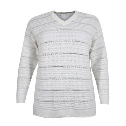 NYDELIG LANG GENSER I BOMULL MED HULLM�NSTER OG V-HALS, OFFWHITE