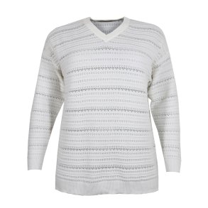 NYDELIG LANG GENSER I BOMULL MED HULLM�NSTER OG V-HALS, OFFWHITE