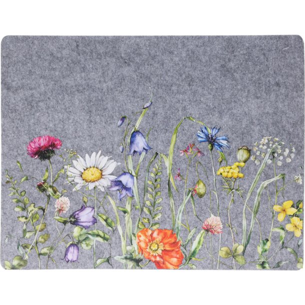 NYDELIG SOMMERBRIKKE I FILT MED MARKBLOMSTER, GR, 45 X 35 CM