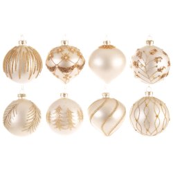 NYDELIG HVIT GLASSKULE MED GULLDEKOR, 8 CM