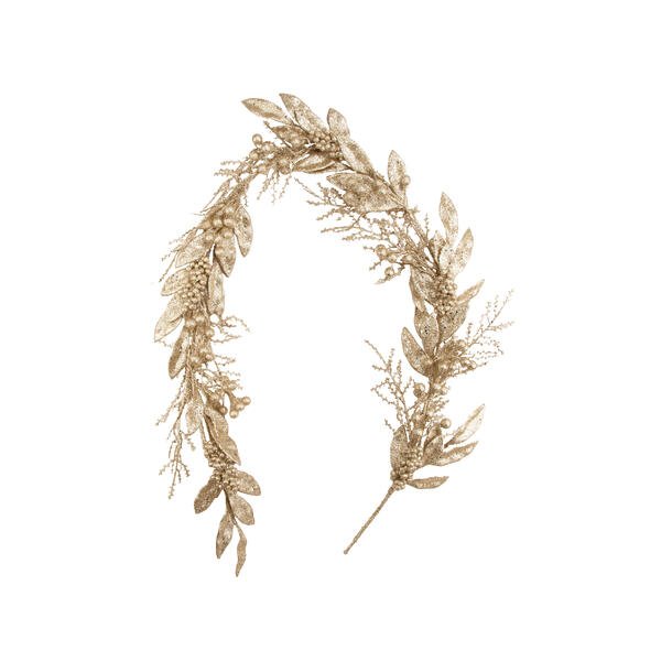 NYDELIG GIRLANDER, CHAMPAGNEFARGET MED GLITTER OG BLADER, 1,5 METER