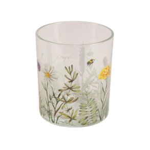 VAKKERT LYSGLASS MED BLOMSTERENG, 9 X 10 CM
