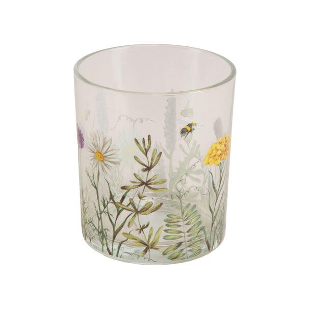 VAKKERT LYSGLASS MED BLOMSTERENG, 9 X 10 CM