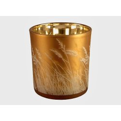 LEKKERT LYSGLASS, GULLFARGET MED STR�M�NSTER, 7 x 8 CM