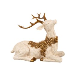  VAKKER FIGUR, RDYR LIGGENDE MED GULLKRANS  16,5 x 10,5 x 13,5 CM