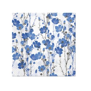 VAKKER SERVIETT MED BL� BLOMSTER, LUNCH