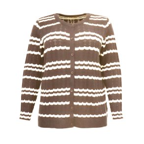 SUPERMYK STRIKKEJAKKE I VISCOSE, BEIGE STRIPET